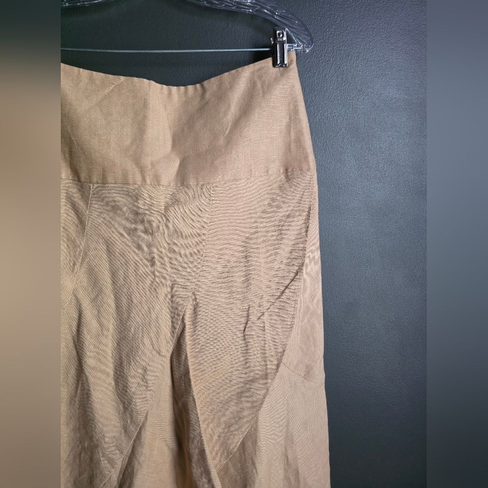 Bandolino Y2K Tan Linen Blend Asymmetrical Tiered Ruffle Midi Skirt Sz 6 - Picture 8 of 8